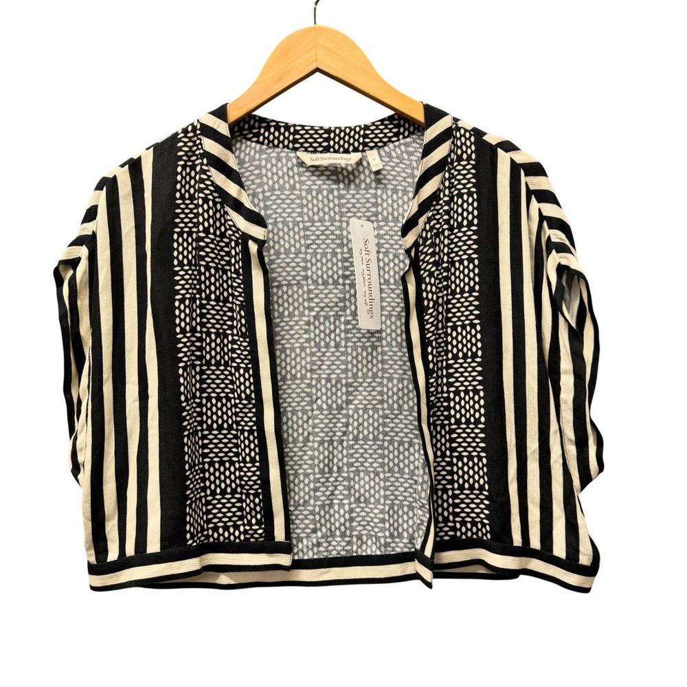 Soft Surroundings Bolero Womens Large Mele Gauze Black Cream Striped NEW